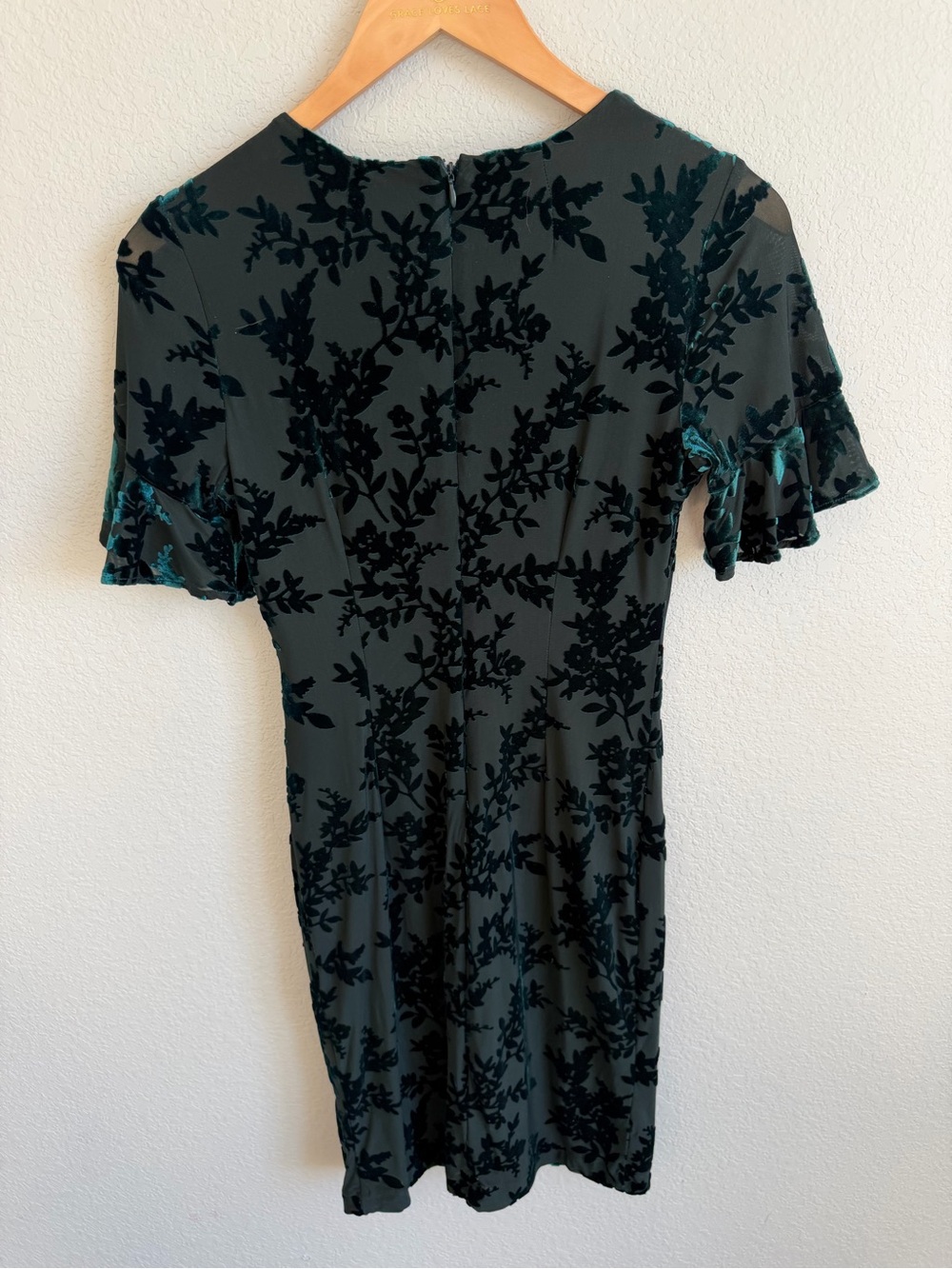 Calvin Klein Dark Green Velvet Burnout Floral Midi Dress - Picture 3 of 6